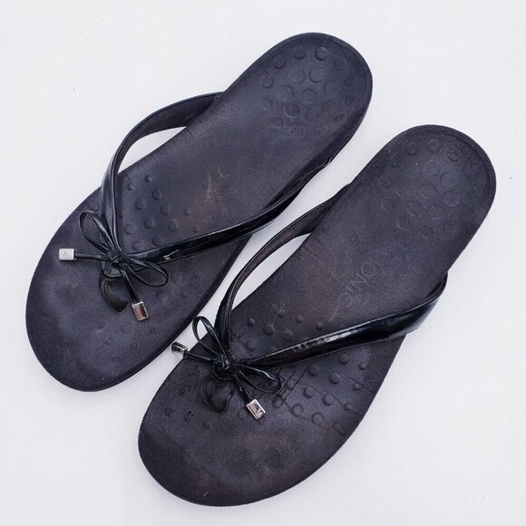 Vionic Womens Size 11 Cassie Flip Flop Sandal  Arch Comfort Bow Orthoheel Black - Picture 1 of 9